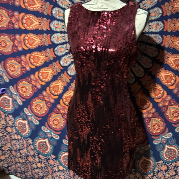 Party dress - WINE COLOR SEQUIN & velvet MINI DRESS - Picture 5 of 8